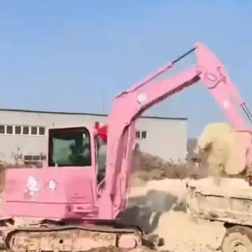 “工地芭比”惊艳亮相!山东女子自费定制粉色挖掘机,硬核工业风秒变治愈系风景线